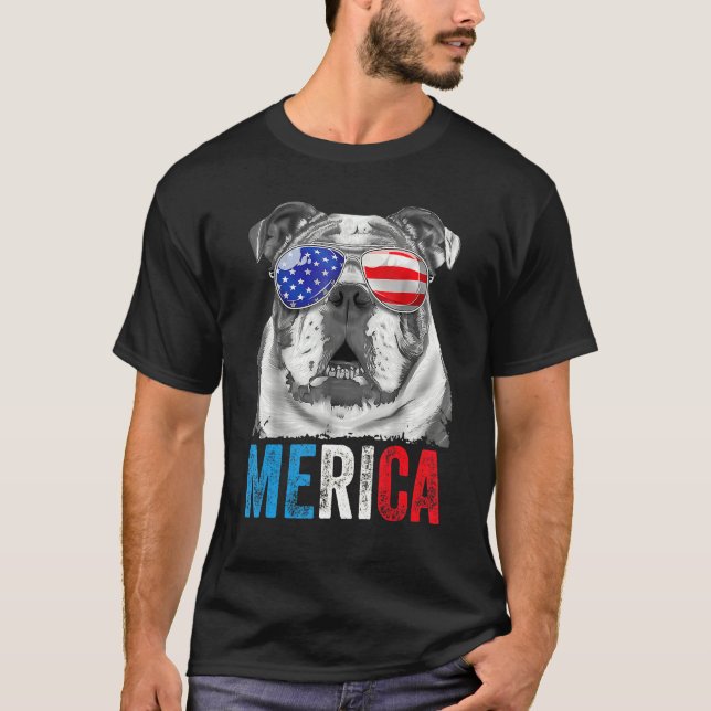 English Bulldog 4th Of July Merica Men Usa Flag 1 T-Shirt (Front)