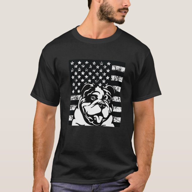 English Bulldog American Flag T-Shirt (Front)