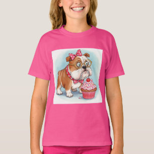 English Bulldog and Cupcake by Natasha Us   T-Shirt