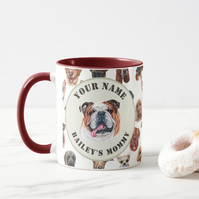 English bulldog and friends personalised  mug (With Donut)