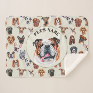 English bulldog and friends personalised pet sherpa blanket