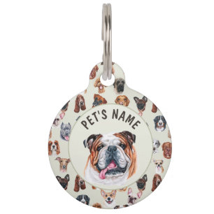English bulldog and friends personalised  pet tag