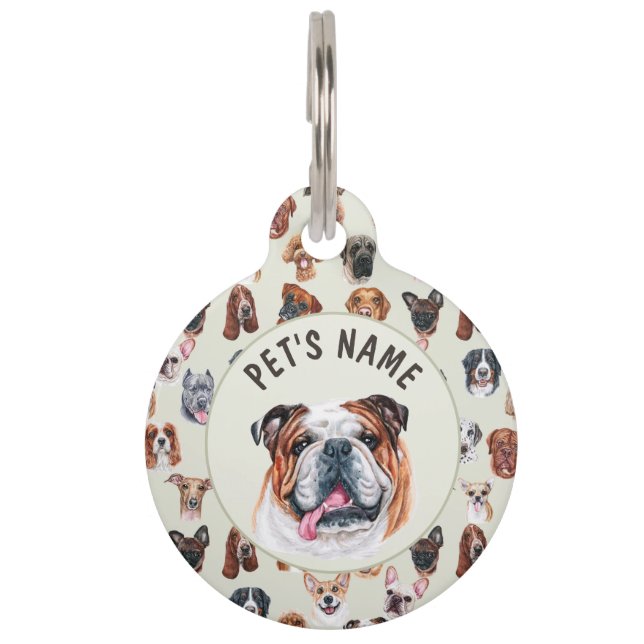 English bulldog and friends personalised  pet tag (Front)