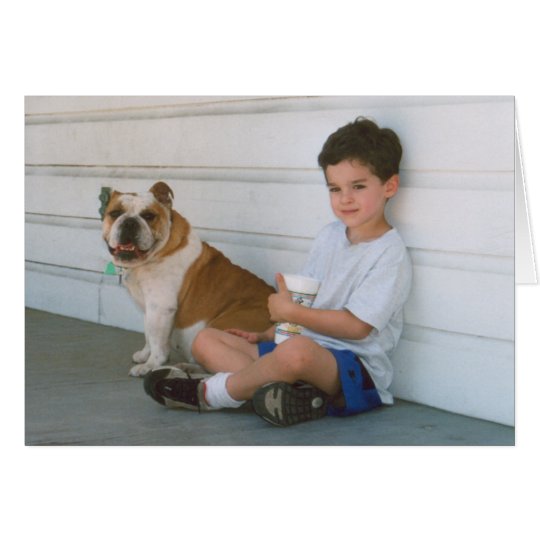 English Bulldog and Little Boy Card