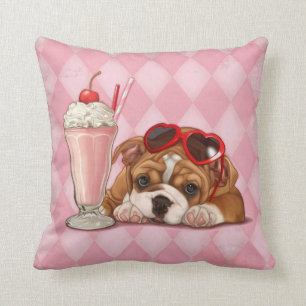 English bulldog and milkshake cushion