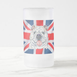 English Bulldog and Union Jack on frosted stein