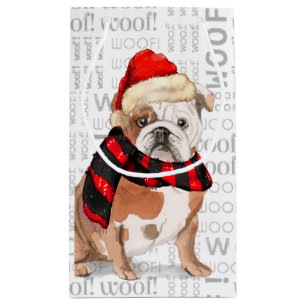 English Bulldog and Woof Word Art Christmas Small Gift Bag