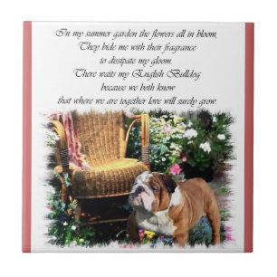 English Bulldog Art Summer Garden Tile