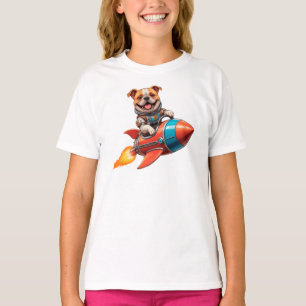 English Bulldog Astronaut Rocket Ride - Retro Spac T-Shirt
