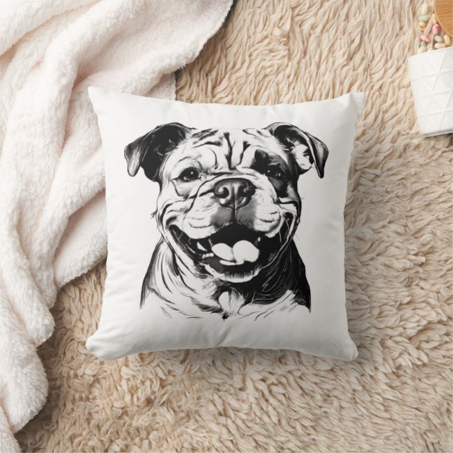 English Bulldog B&W Silhouette Cushion (Blanket)