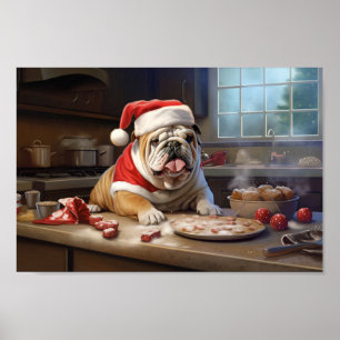 English Bulldog Baking Christmas Cookies Poster