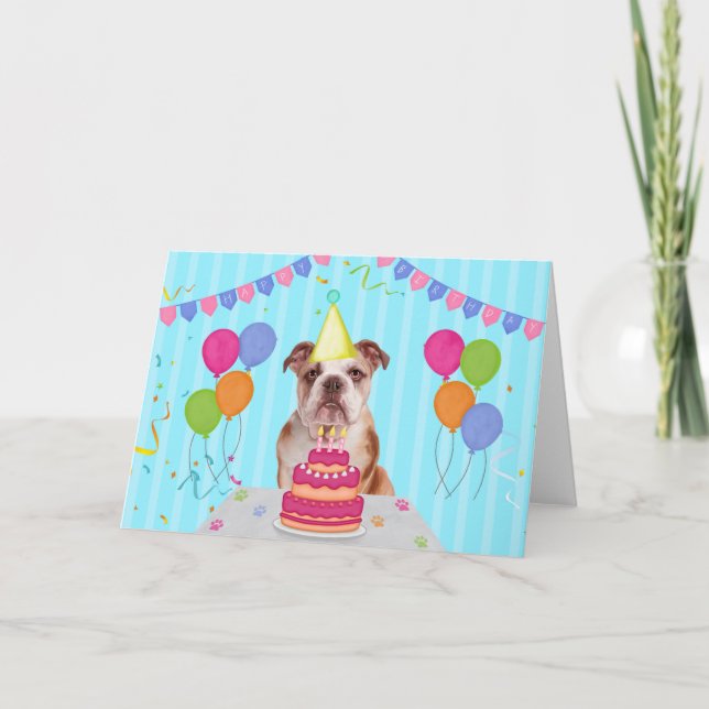 English Bulldog Birthday Holiday Card (Front)