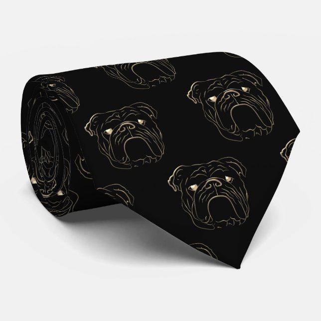 English Bulldog Black and Gold Tie (Rolled)
