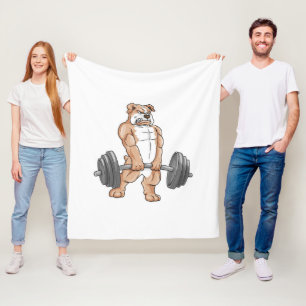 English Bulldog Bodybuilder Weightlifting Barbell Fleece Blanket