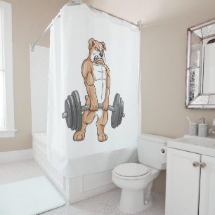 English Bulldog Bodybuilder Weightlifting Barbell Shower Curtain