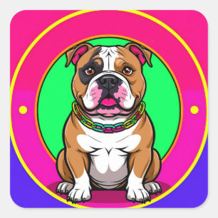 English Bulldog Bold Colourful Dog Art 💛🐶 Square Sticker