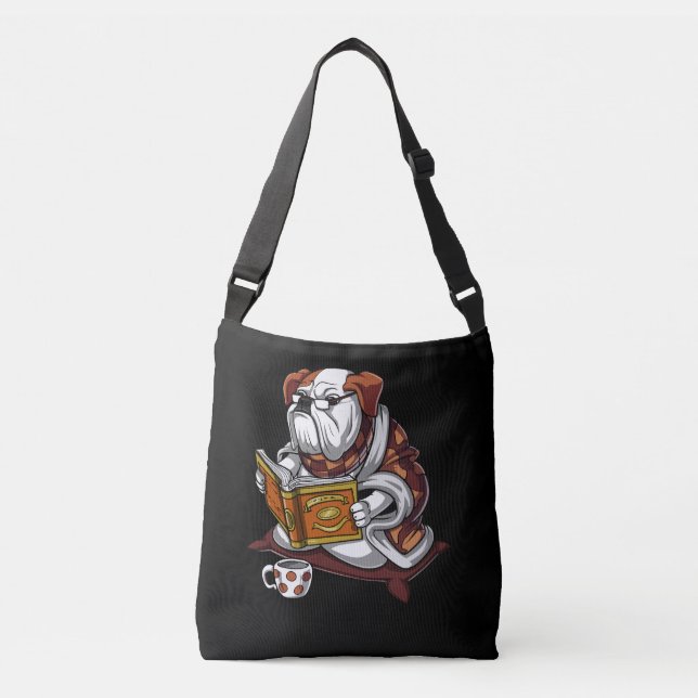 English Bulldog Book Reading Dog Funny Pet Crossbody Bag (Front)
