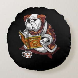 English Bulldog Book Reading Dog Funny Pet Round Cushion