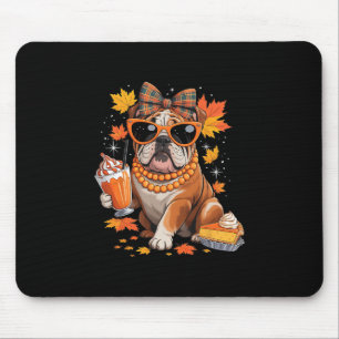 English Bulldog Bow Girls Fall Autumn Leaves Thank Mouse Mat