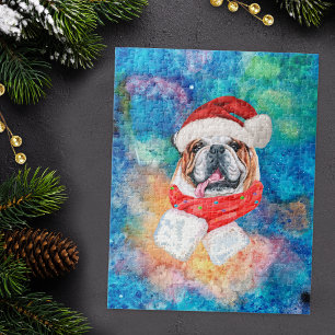 English Bulldog Breed Dog Christmas Jigsaw Puzzle