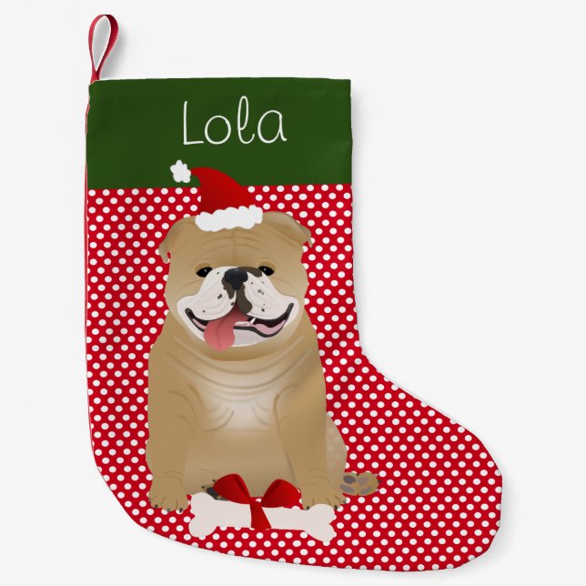 English Bulldog Buff Colour Personalised Small Christmas Stocking (Front)