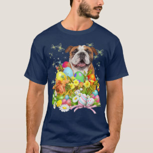 English Bulldog Bunny Dog With Easter Eggs Basket T-Shirt