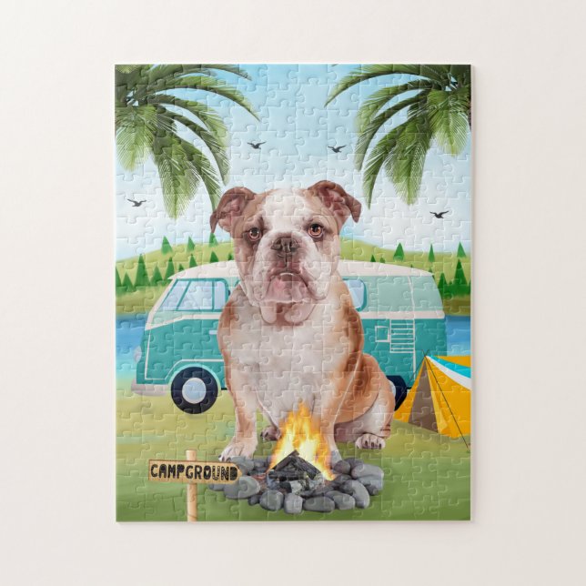 English Bulldog Camping  Jigsaw Puzzle (Vertical)