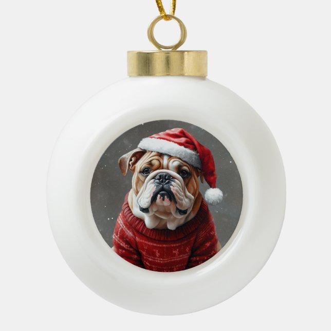 English bulldog  ceramic ball christmas ornament (Front)