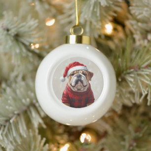 English bulldog ceramic ball christmas ornament