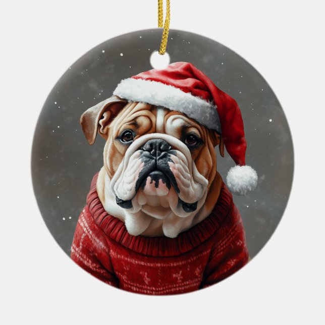 English Bulldog Ceramic Tree Decoration (Front)