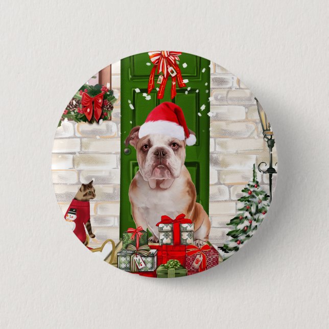 English Bulldog Christmas   6 Cm Round Badge (Front)