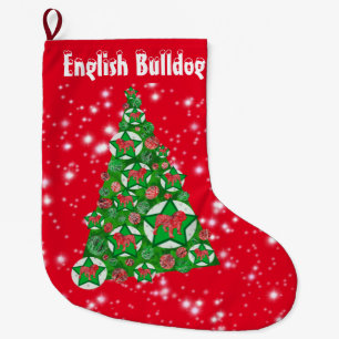 English Bulldog Christmas Big Tree Decoration Red Large Christmas Stocking