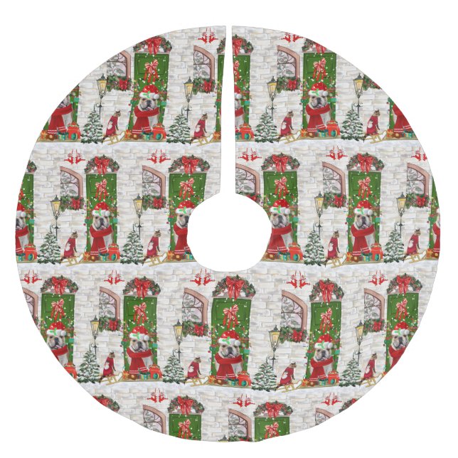English Bulldog Christmas   Brushed Polyester Tree Skirt (Front)