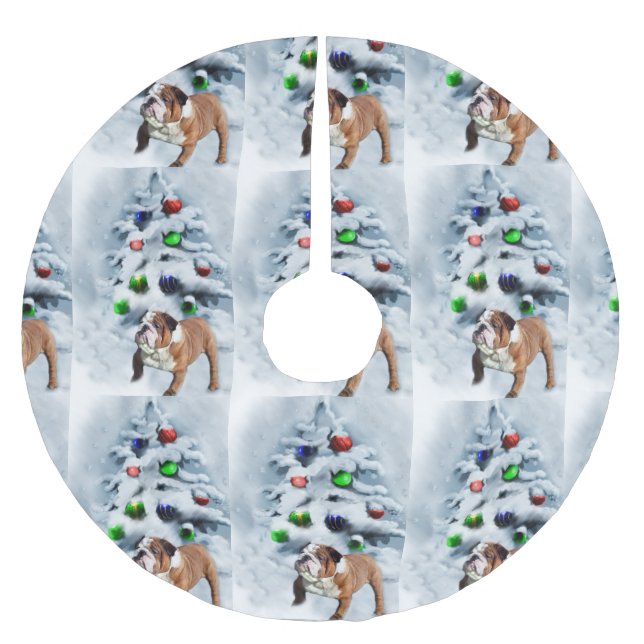 English Bulldog Christmas Brushed Polyester Tree Skirt (Front)