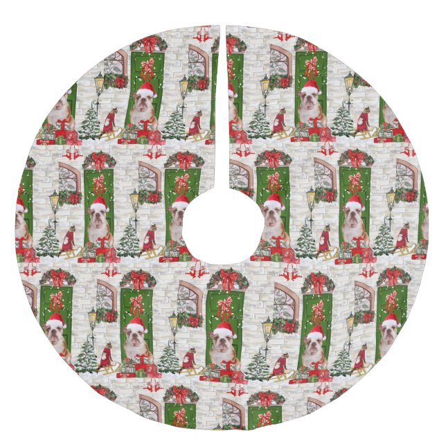 English Bulldog Christmas Brushed Polyester Tree Skirt (Front)