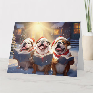 English Bulldog Christmas Carolers Fun Holiday Card