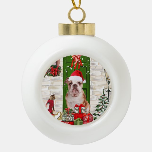 English Bulldog Christmas    Ceramic Ball Christmas Ornament (Front)