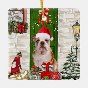English Bulldog Christmas Ceramic Ornament