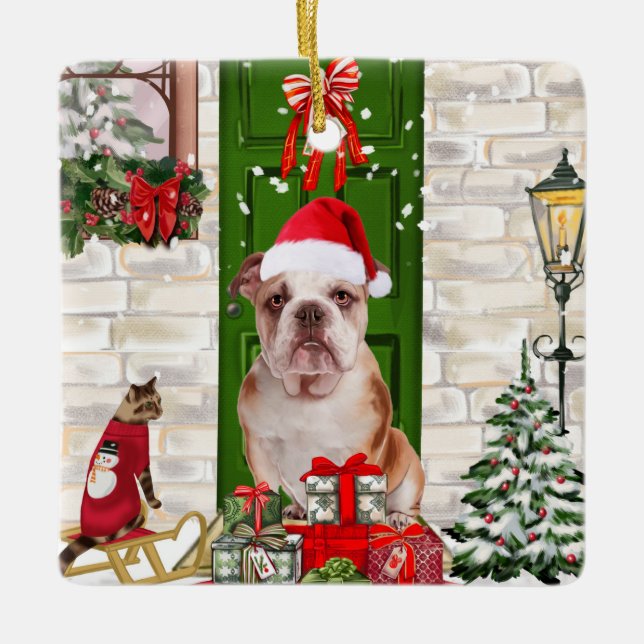 English Bulldog Christmas   Ceramic Ornament (Front)