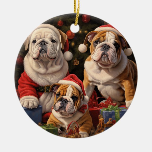 English Bulldog Christmas  Ceramic Tree Decoration (Front)