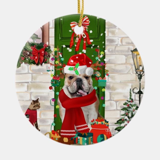 English Bulldog Christmas   Ceramic Tree Decoration (Front)