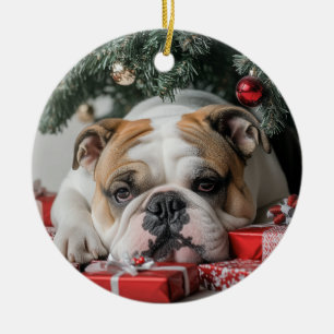 English Bulldog Christmas Ceramic Tree Decoration