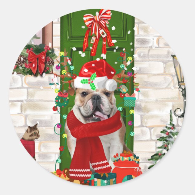 English Bulldog Christmas  Classic Round Sticker (Front)