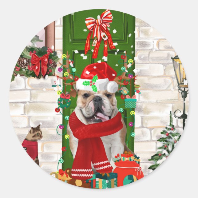 English Bulldog Christmas   Classic Round Sticker (Front)