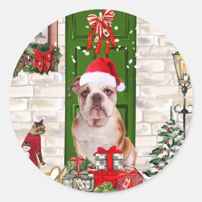 English Bulldog Christmas   Classic Round Sticker (Front)