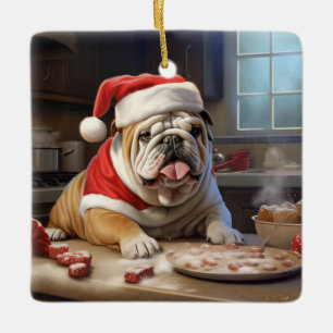 English Bulldog Christmas Cookies Holiday Ceramic Ornament