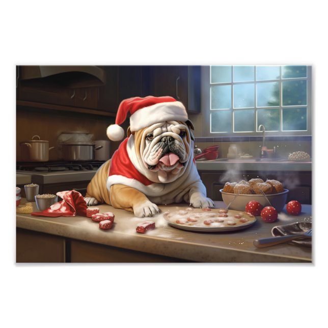 English Bulldog Christmas Cookies Holiday Photo Print (Front)