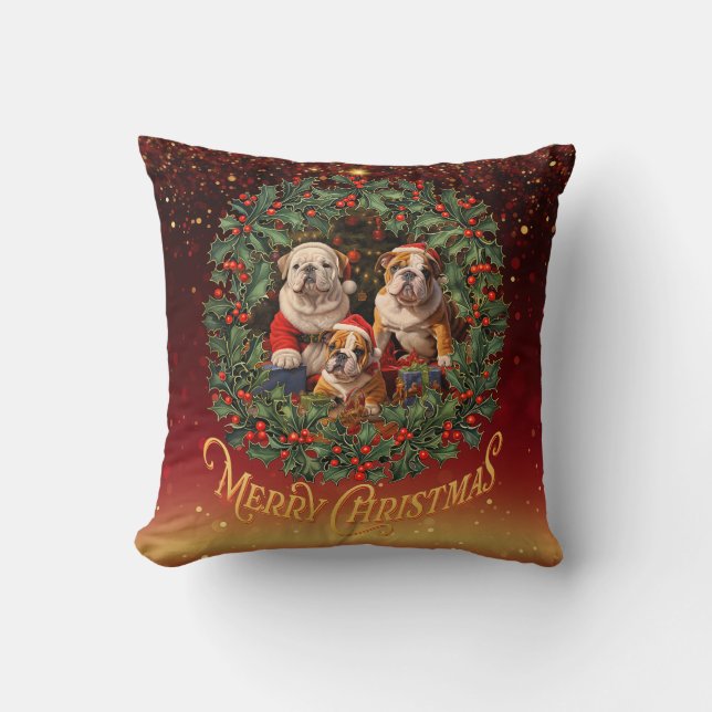 English Bulldog Christmas Cushion (Front)