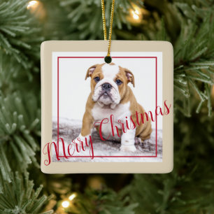 English Bulldog Christmas Custom Holiday Photo Ceramic Ornament