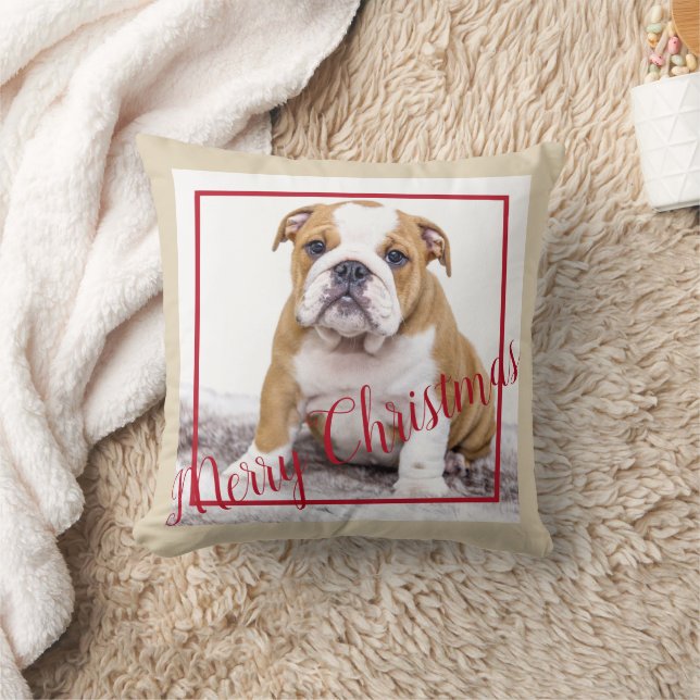 English Bulldog Christmas Custom Holiday Photo Cushion (Blanket)